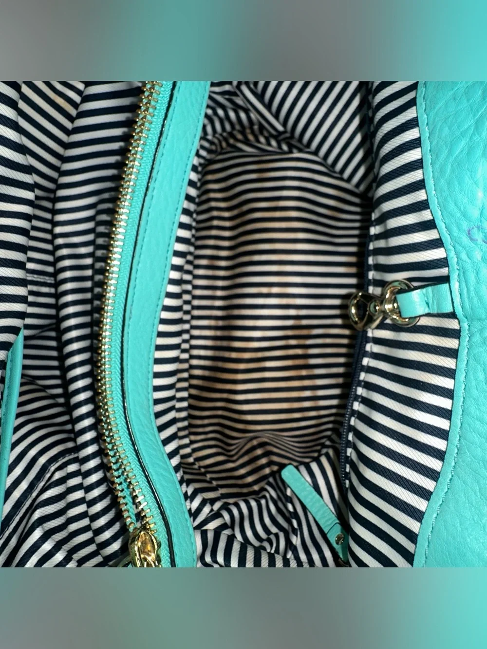 KATE SPADE Turquoise Satchel Purse Handbag Striped Interior Roomy